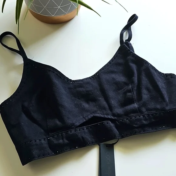 NWT House Of Harlow Black Denim Women's Crop Top - Picture 2 of 6